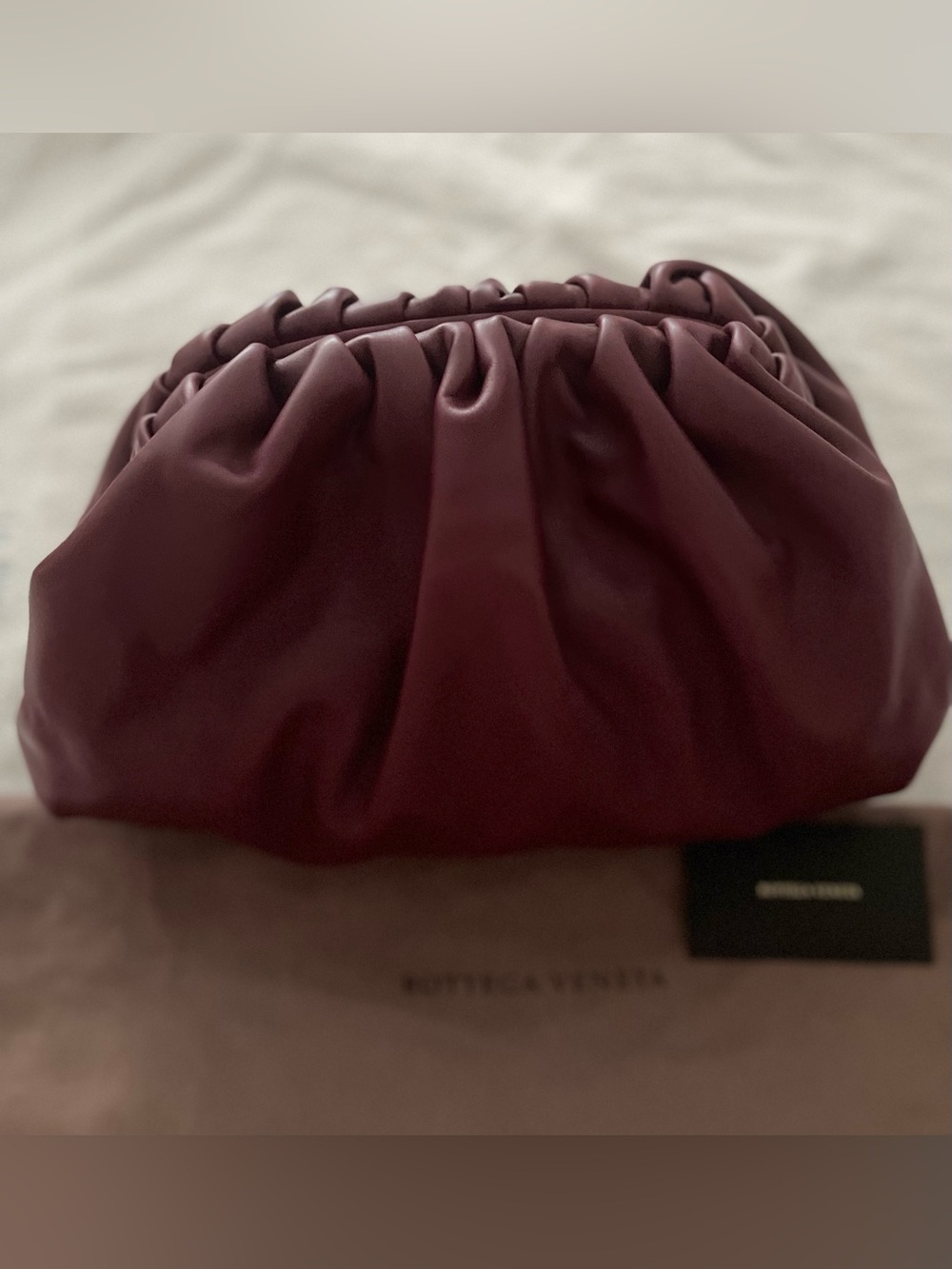 Brand new Bottega Veneta Pouch Clutch Bag Calfskin Leather Burgundy Large